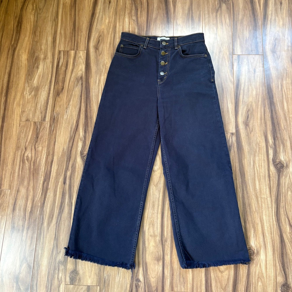 & Other Stories Los Angeles Atelier Wide Leg Cropped Jeans Navy Button Fly 27